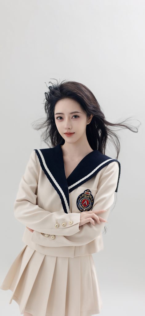 图片[1]-学院风水手服长发女生 日系清新写真-极乐园