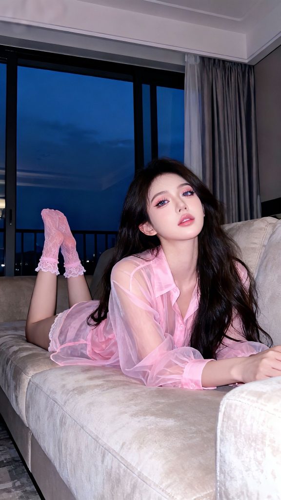 图片[3]-甜系少女·粉色透视蕾丝穿搭 室内夜景唯美写真-极乐园